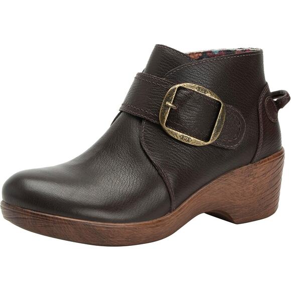 Alegria Shoes - Alegria Womens Symone Leather Ankle Wedge Heel Boots -- Espresso NEW